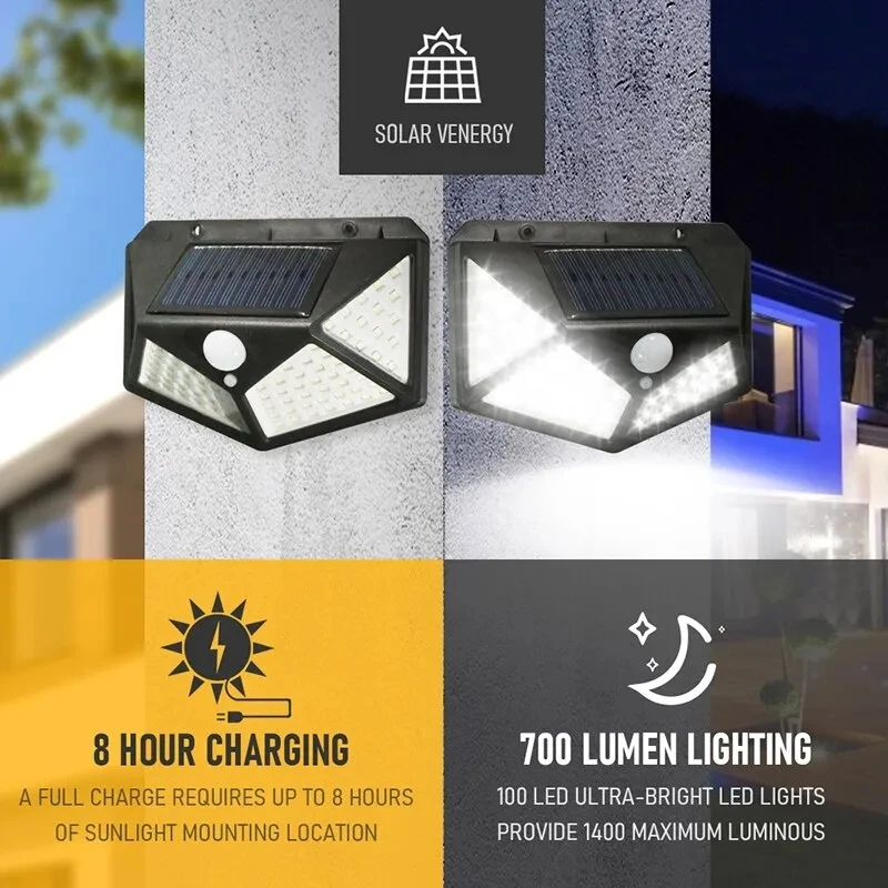 Solar Security Light - Lámpara Solar multifuncional de 100Led, decoración