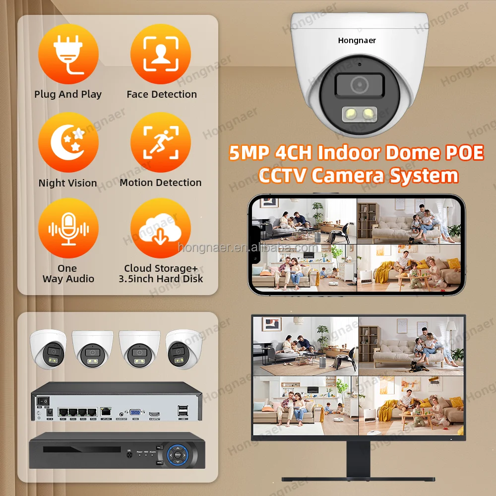 2026 Hongnaer 4MP 5MP 8MP 4CH  - Home Security Kit With Camera reseña y precio